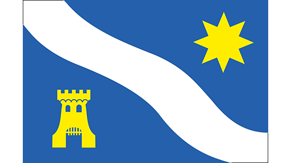 Vlag gemeente Alphen aan den Rijn - in kleur op transparante achtergrond - 600 * 337 pixels 